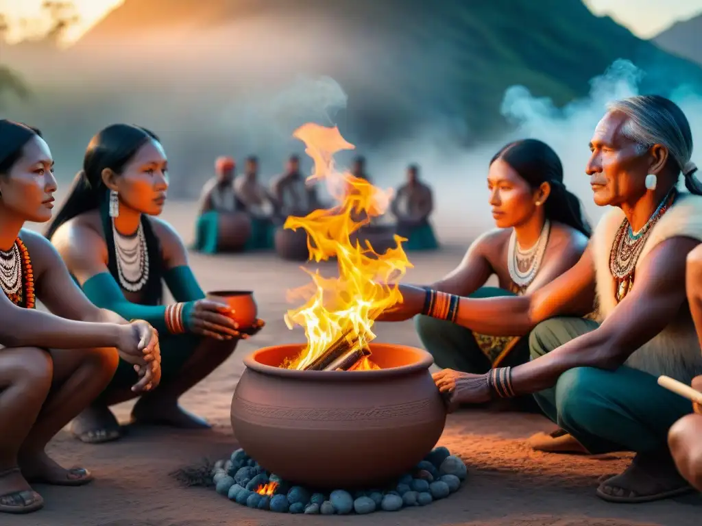 Ceremonia ancestral de bebidas indígenas: sabiduría y conexión comunitaria en torno al fuego