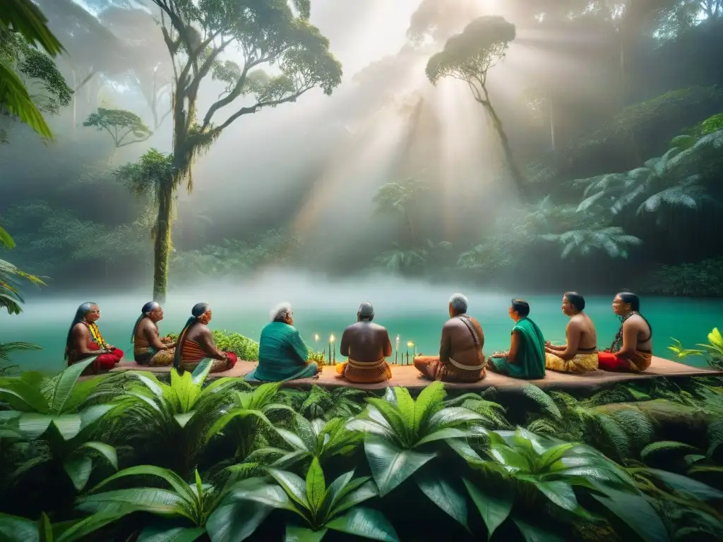 Ceremonia ancestral de prácticas indígenas en la selva, con conexión a la naturaleza y respeto por la arqueología