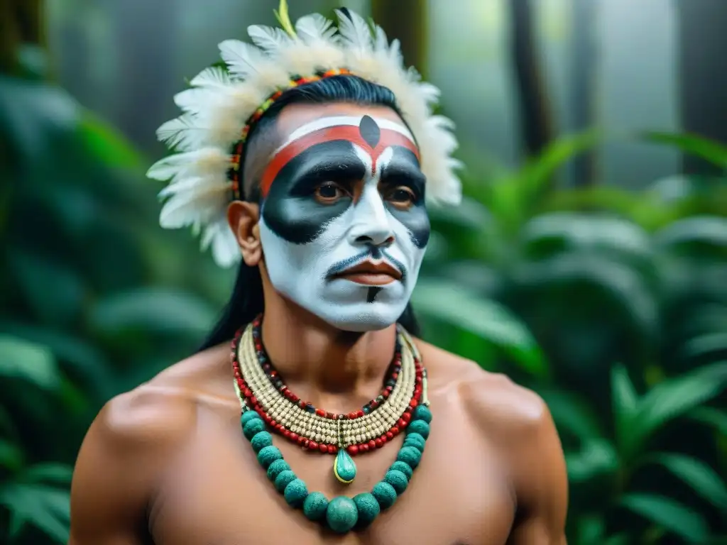 Ceremonia espiritual de curandero indígena con hierbas sagradas en la selva