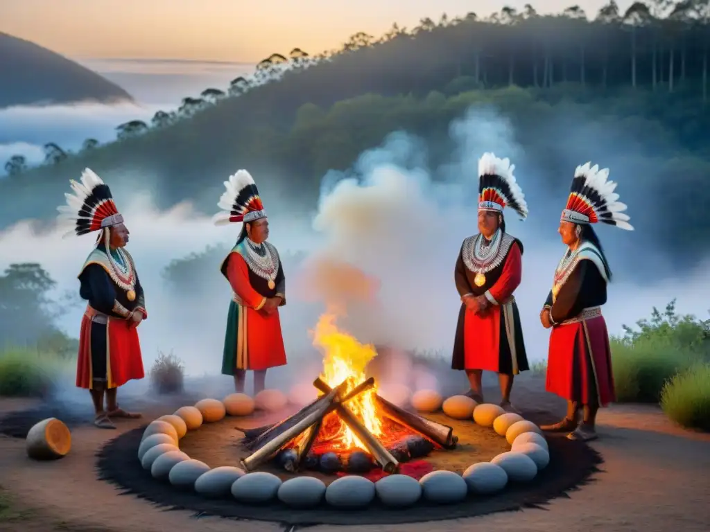 Ceremonia indígena al amanecer con elementos espirituales vida indígena