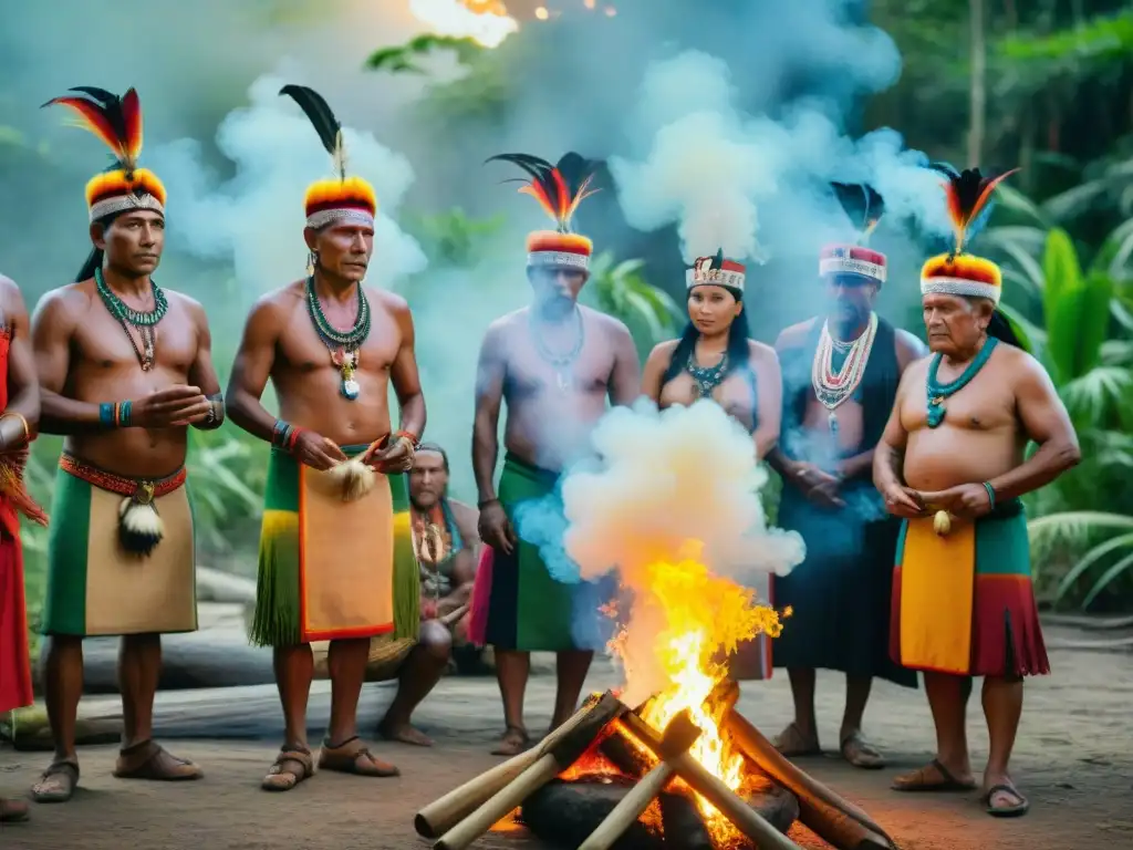 Ceremonia indígena con elementos espirituales vida indígena en medio de la selva