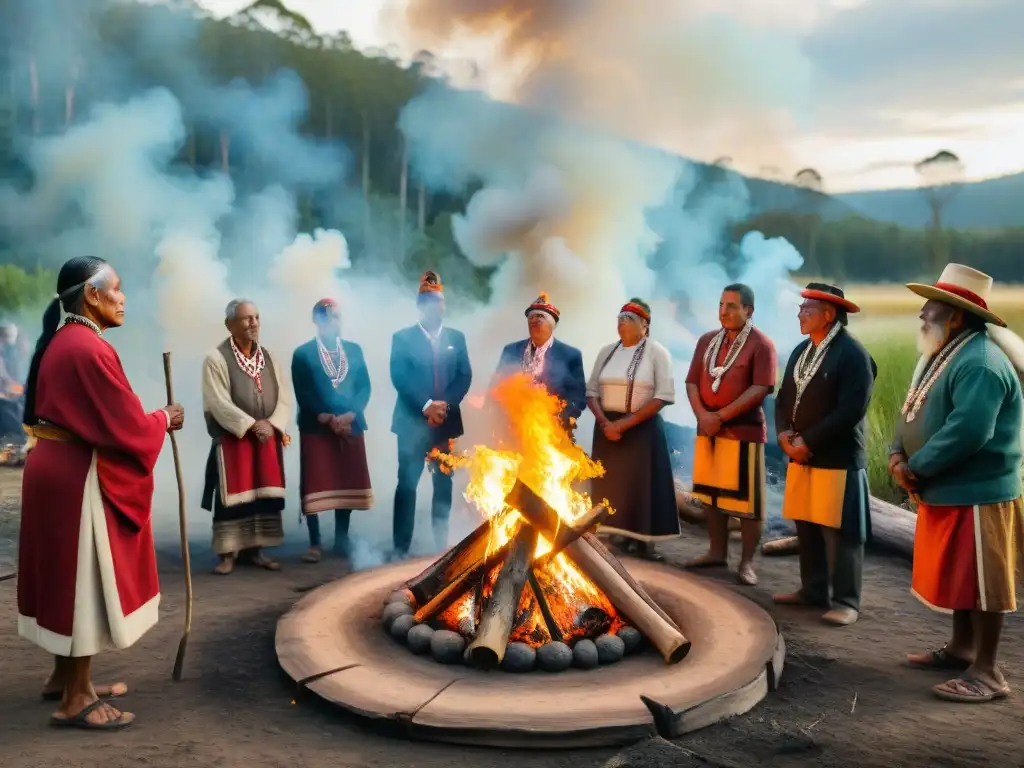 Ceremonia de manejo indígena del fuego en el bosque: ancianos y comunidad en unidad y reverencia