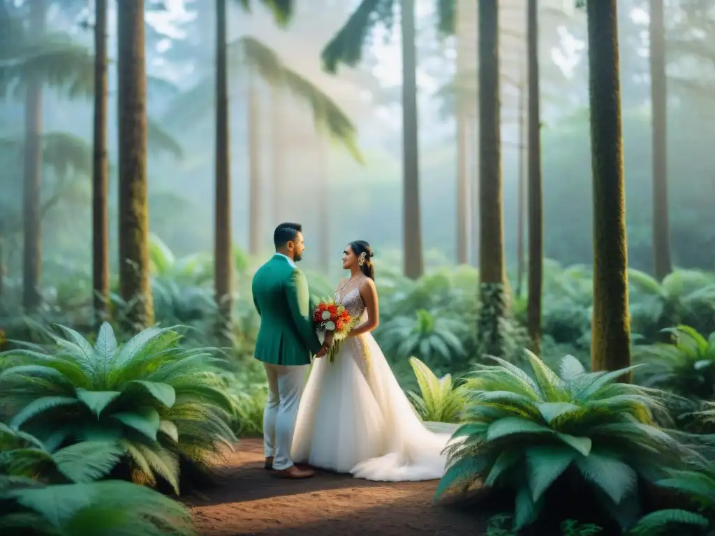 Una ceremonia de matrimonio indígena llena de color y tradición en un bosque exuberante