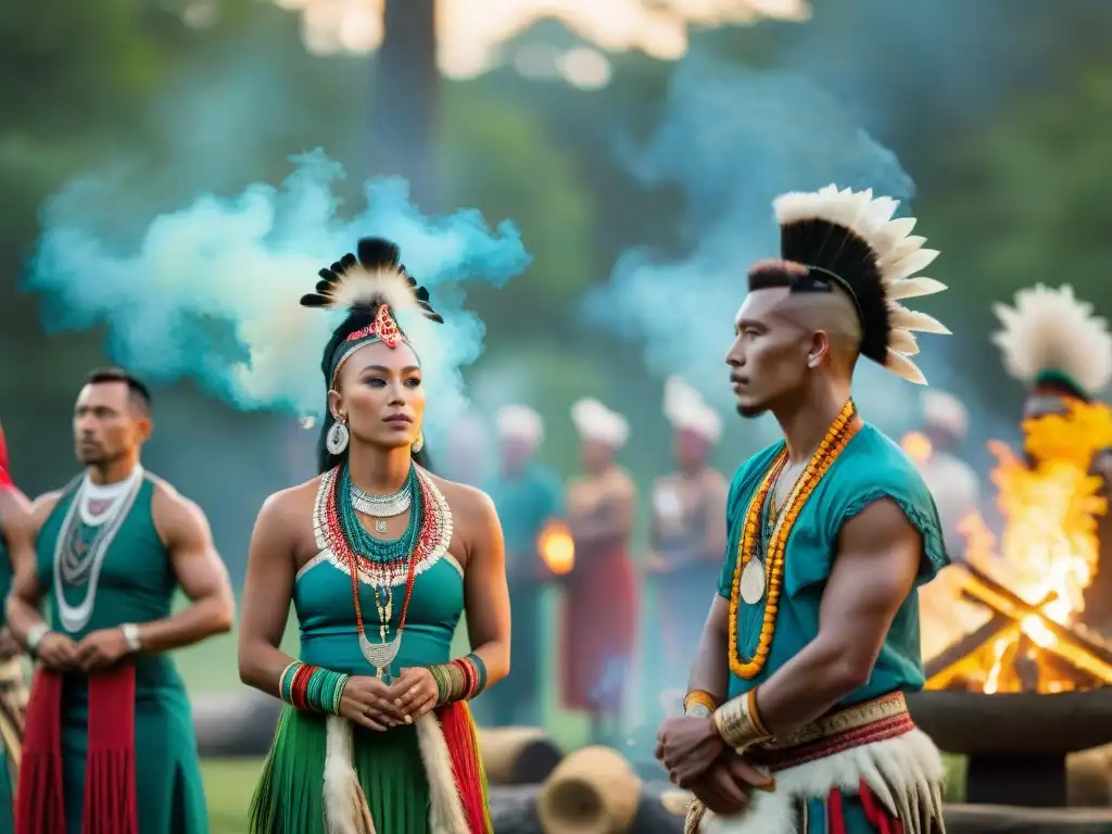 Ritual Mohawk al amanecer: danzas sagradas y conexión espiritual Una ceremonia Mohawk al amanecer, con danzas sagradas y coloridos trajes
