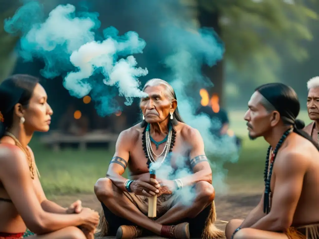 Ceremonia de la pipa de la paz: un anciano nativo comparte sabiduría con un grupo diverso en armonía con la naturaleza