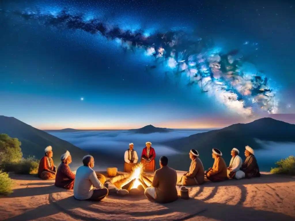 La ceremonia sagrada de ancianos indígenas bajo un cielo estrellado