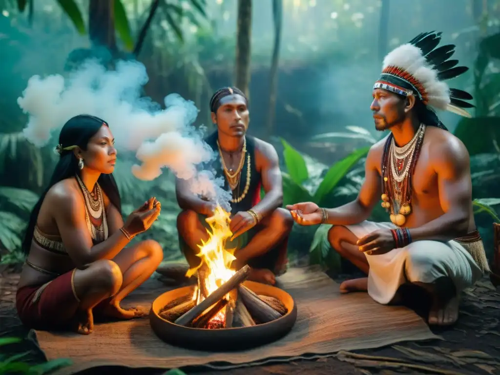 Ceremonia de sanación con Medicina Tradicional Indígena Actual en la selva al anochecer