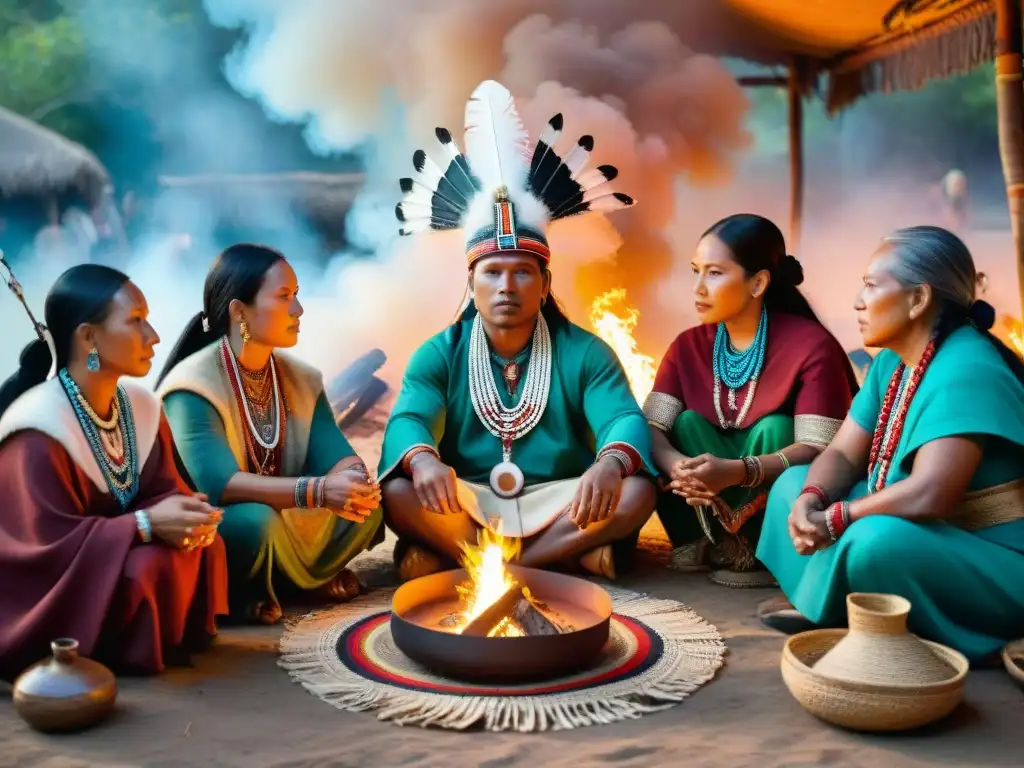 Ceremonia de sanación con terapia del arte indígena en torno al fuego