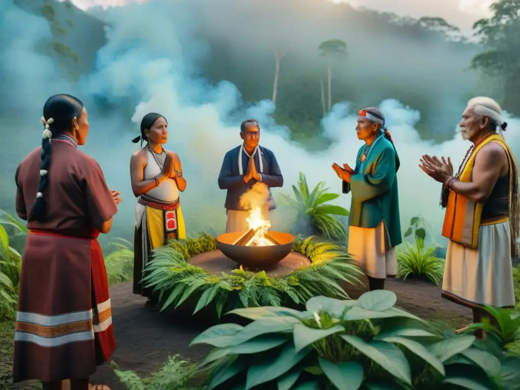 Ceremonia de sanación tradicional de ancianos indígenas en el bosque