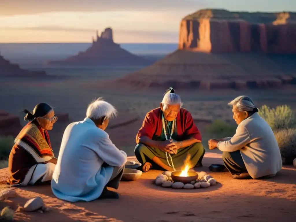 Ceremonia de sanación tradicional de la comunidad Navajo en un paisaje sereno, reflejando la prevención diabetes comunidad Navajo