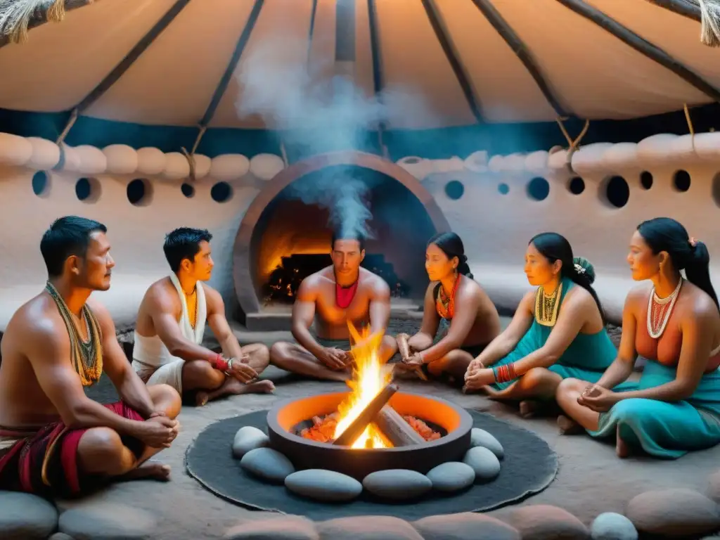 Una ceremonia Temazcal llena de purificación y renacimiento, con participantes en ritual de vapor y piedras calientes