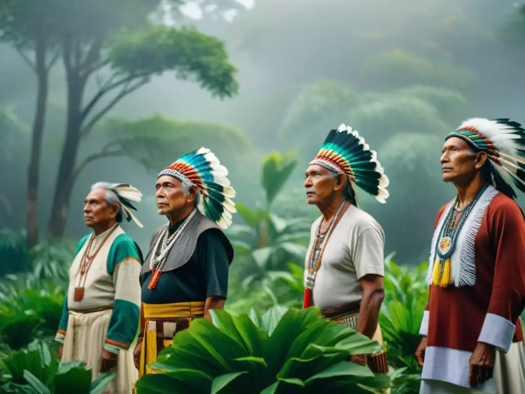 Ceremonia de restitución de tierras a indígenas: ancianos orgullosos celebran en su tierra ancestral entre la exuberante vegetación