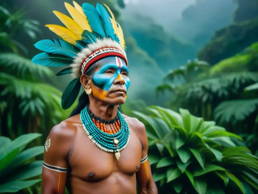 Ceremonia tradicional de una tribu amazónica honrando la biodiversidad