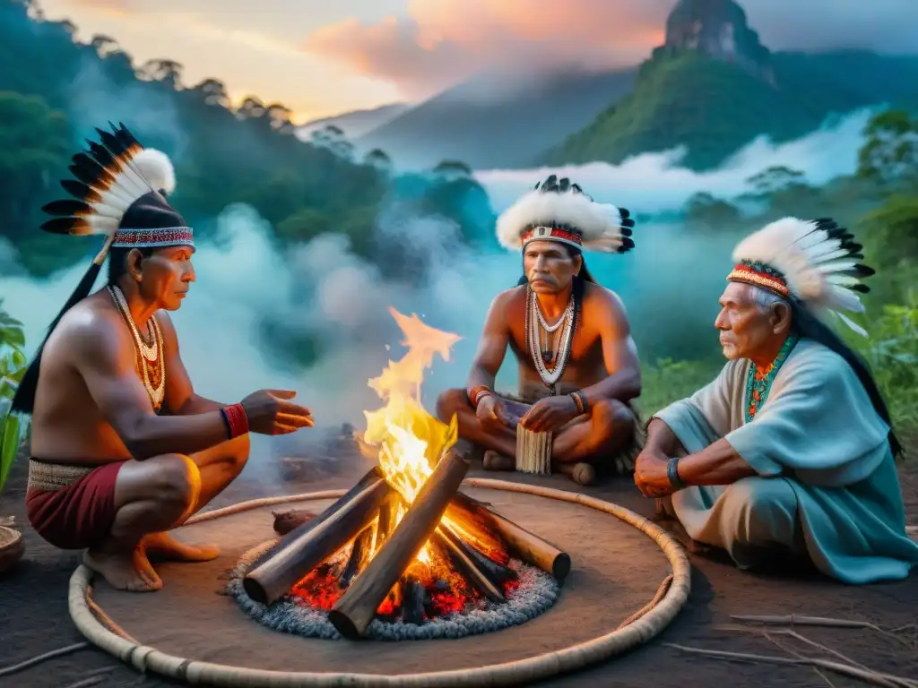 Ceremonias indígenas de transición: Sabiduría ancestral en ritual alrededor del fuego en la selva