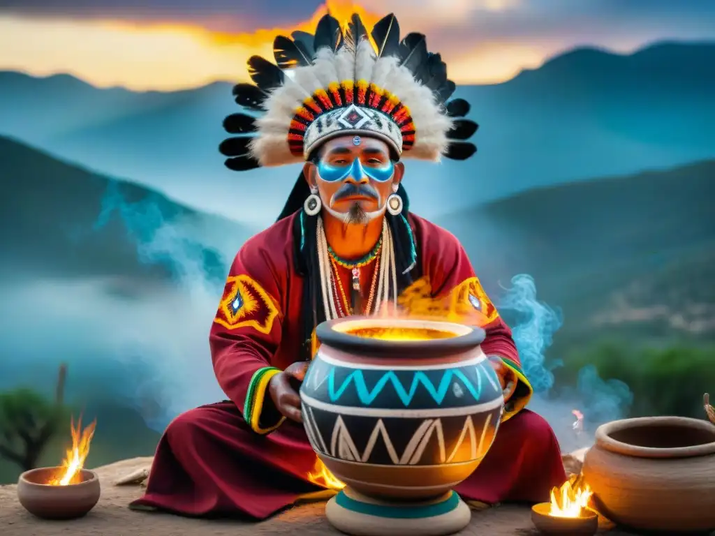 Un chamán Huichol realiza una ceremonia sagrada bajo la luna en las montañas de Jalisco, México