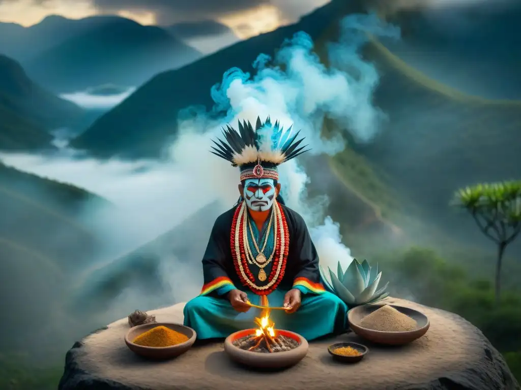 Un chamán Huichol realizando un ritual sagrado en las montañas de Jalisco, México