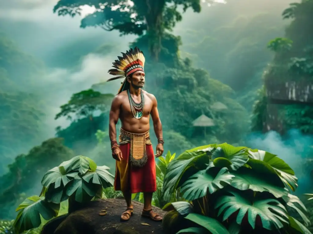 Un chamán maya cosecha hierbas medicinales en la selva de América Central