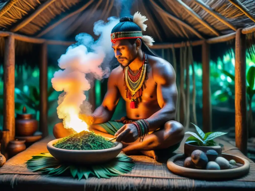 Un chamán de la selva amazónica prepara la Ayahuasca en su choza ceremonial