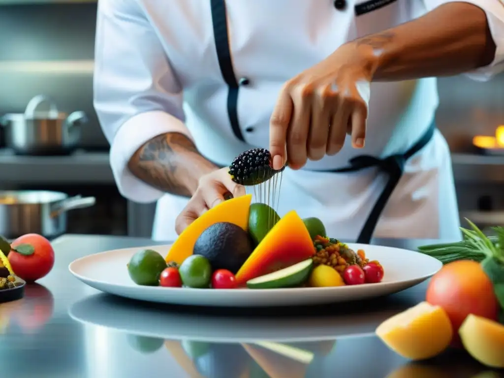 Un chef experto fusiona cocina indígena con técnicas modernas en un plato vibrante