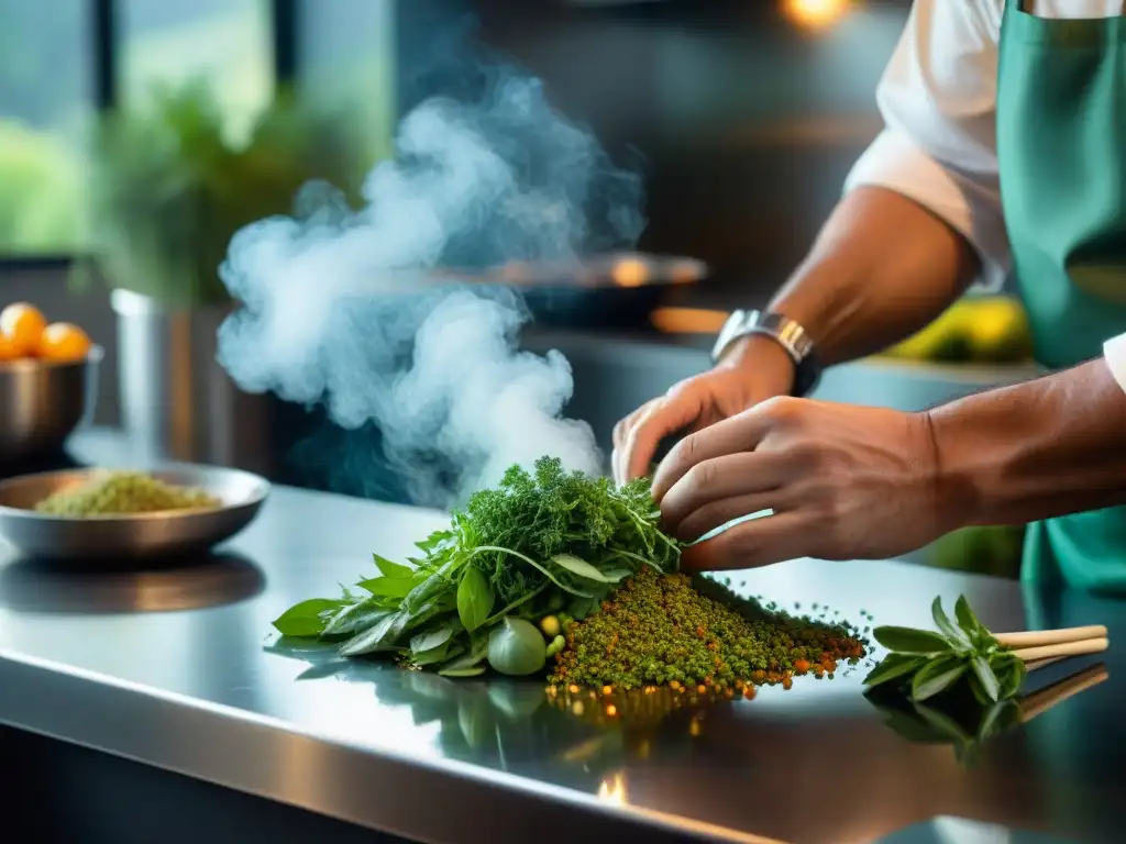 Un chef experto fusiona hierbas y sabiduría ancestral con técnicas culinarias modernas