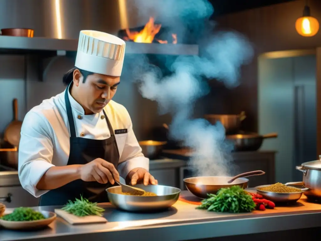 Un chef indígena experto fusiona cocina tradicional y técnicas modernas, creando platos visualmente impactantes