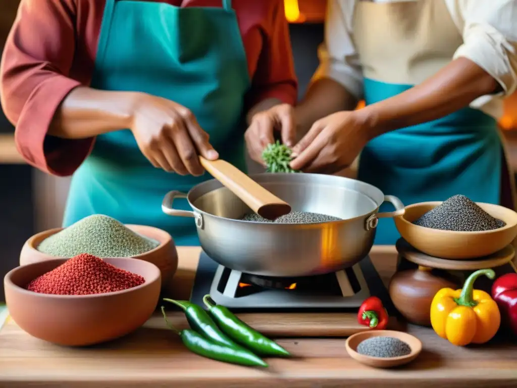 Chef indígena preparando ingredientes ancestrales Chef indígena preparando ingredientes autóctonos en cocina rústica