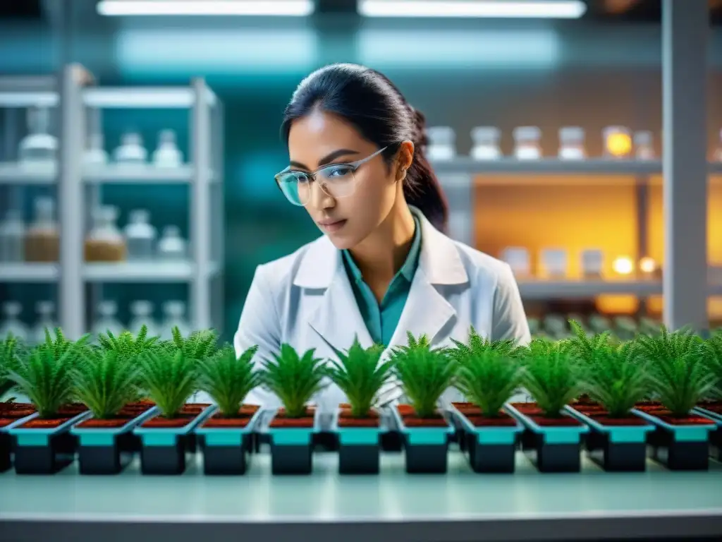 Científico experto rescatando variedades indígenas en laboratorio biotecnológico