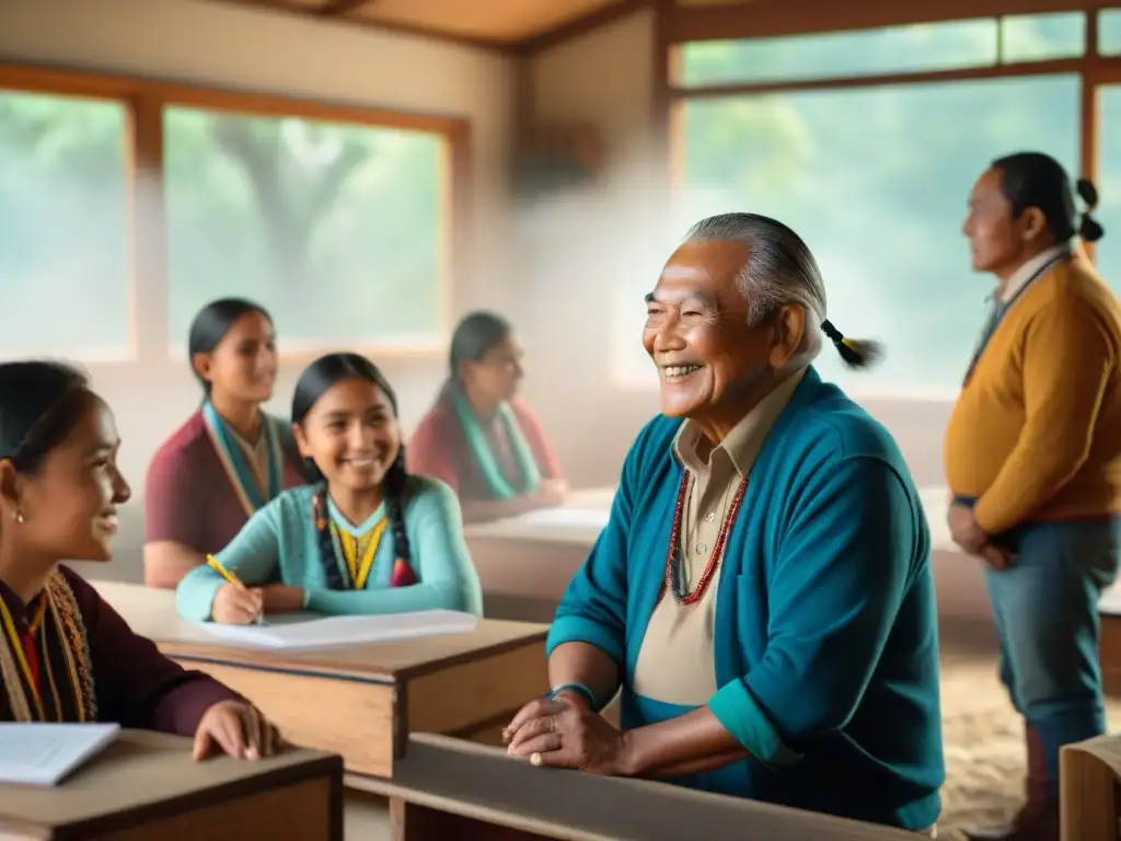 Clase de idioma tradicional en comunidad indígena