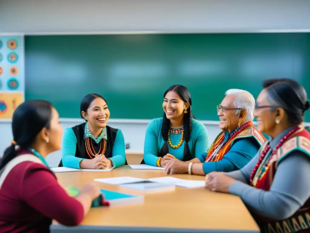 'Clase de revitalización de lenguas indígenas en sistema educativo con estudiantes y ancianos'