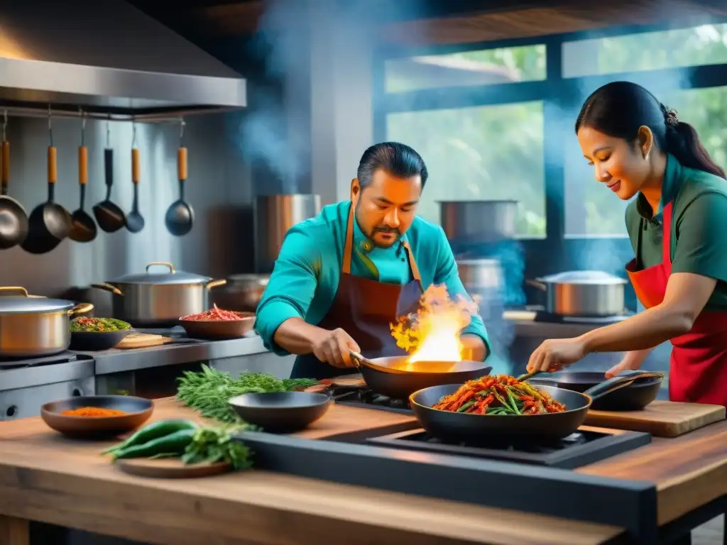 Cocina indígena revoluciona gastronomía: Chefs preparan platillos en cocina tradicional con ingredientes coloridos y aromáticos