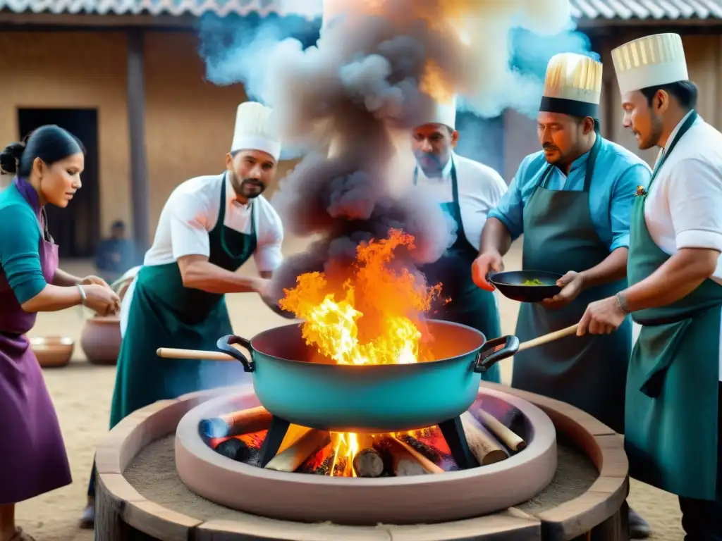 Cocina indígena en festival gastronómico: chefs preparan platos coloridos al aire libre con técnicas ancestrales