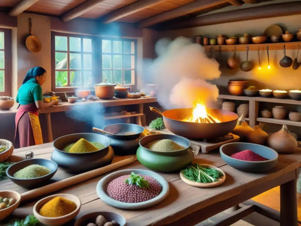 Una cocina indígena tradicional llena de vida y color