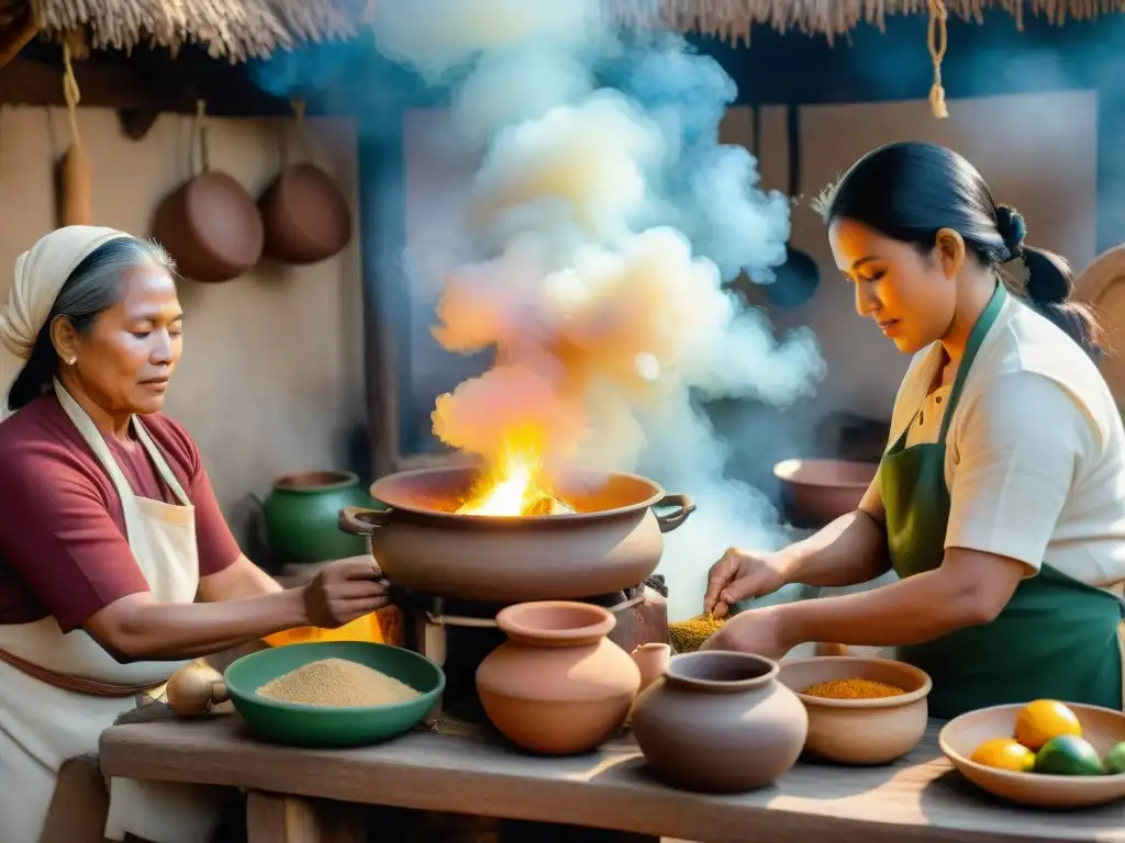 Cocina indígena tradicional y bulliciosa preparando receta de ayote en miel