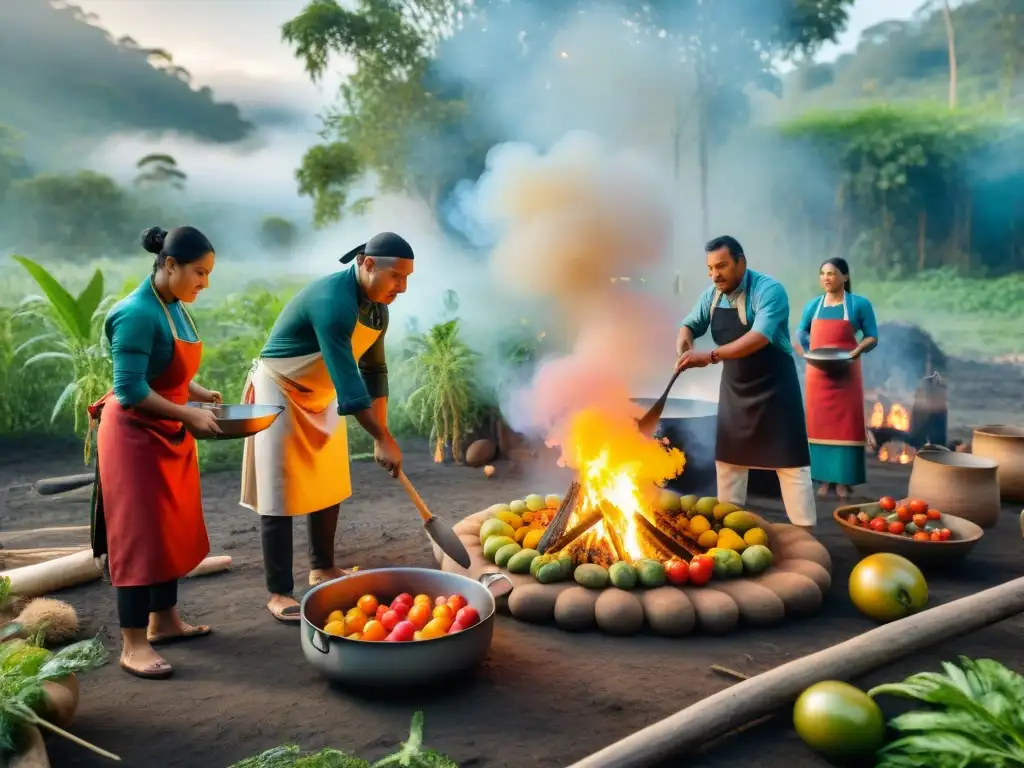 Cocineros indígenas preparan plato tradicional en la selva