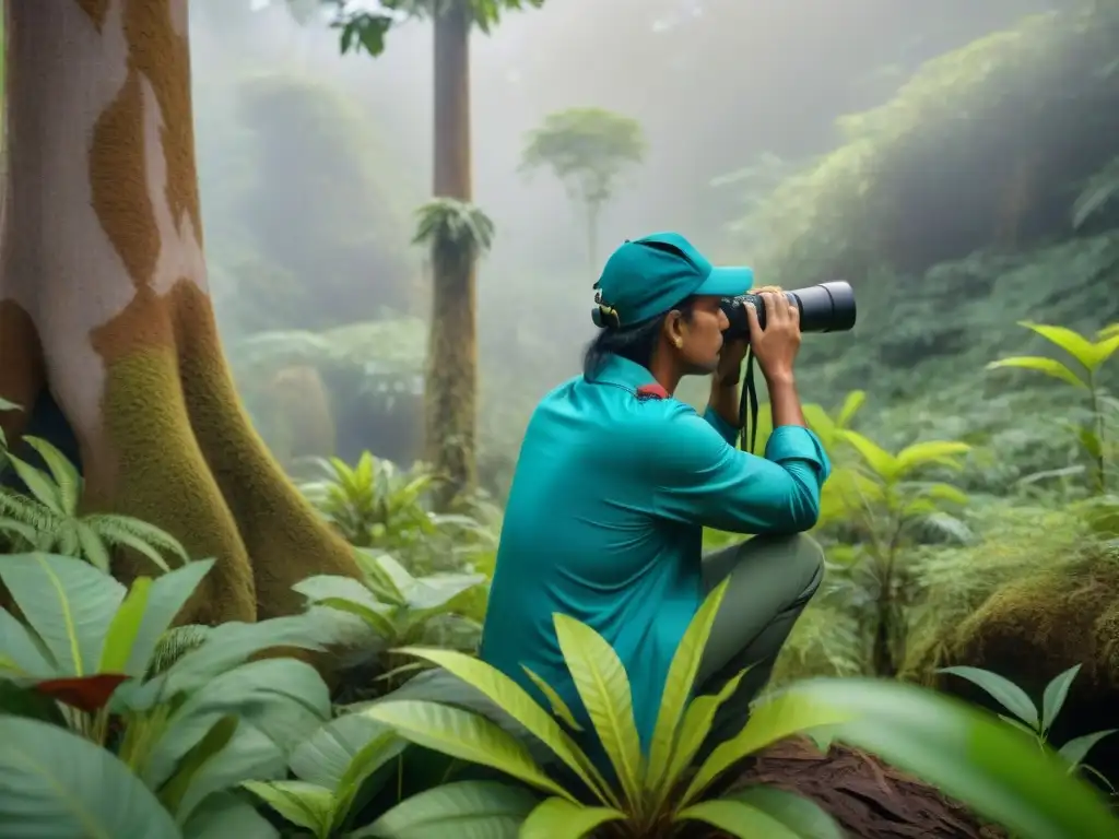 Colaboración indígena en monitoreo de biodiversidad en la selva: hombres y mujeres documentando flora y fauna con herramientas científicas