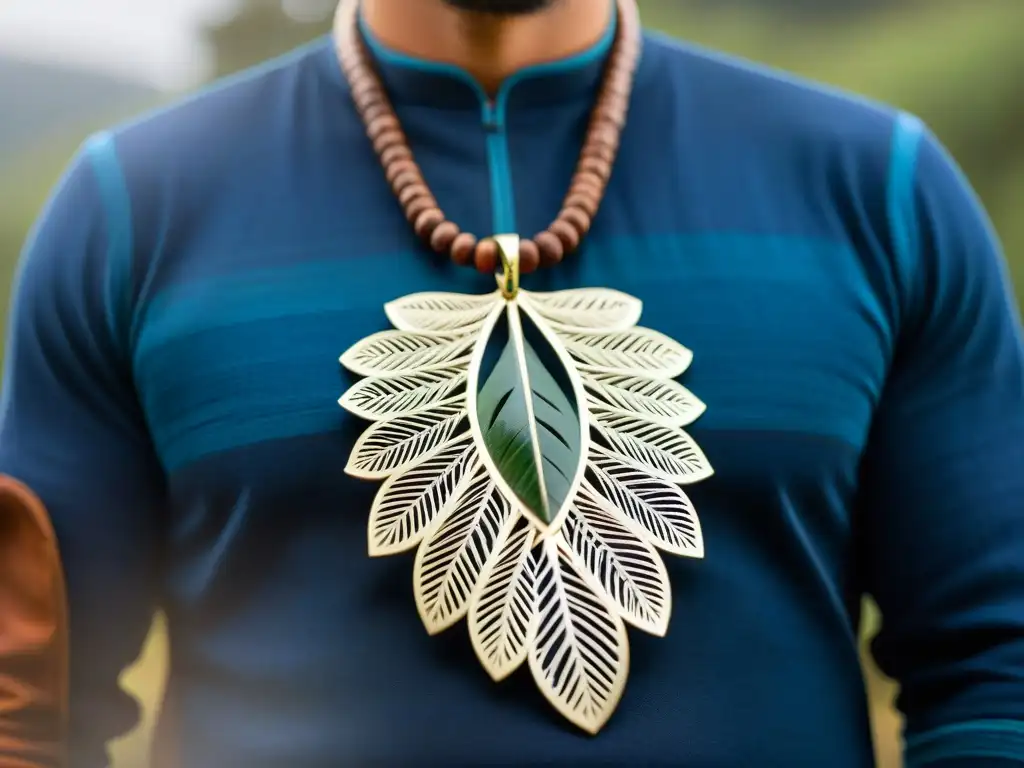 Un collar de hoja de araucaria en filigrana de plata, reflejando la artesanía y cultura mapuche