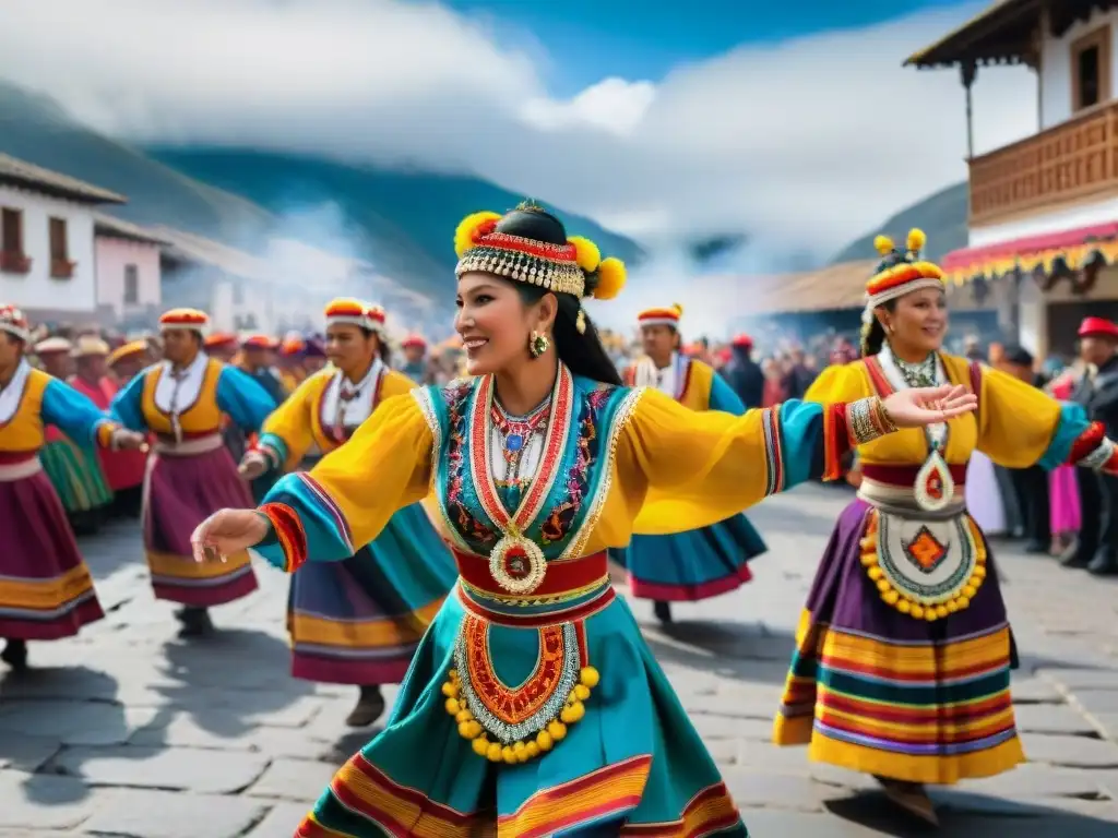 Colorida danza andina en El Carnaval de Cajamarca, cultura indígena y festividades vibrantes