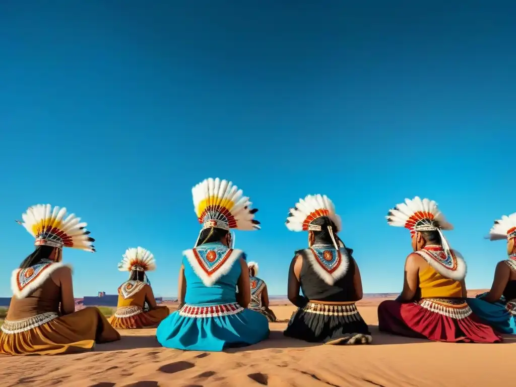 Celebración colorida de un Pow Wow Navajo en el desierto, con danzas, headdresses y tradiciones culinarias