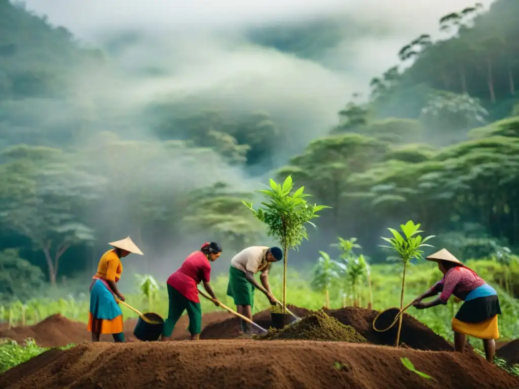 Comunidad indígena plantando árboles en el bosque: sabiduría ancestral en reforestación moderna