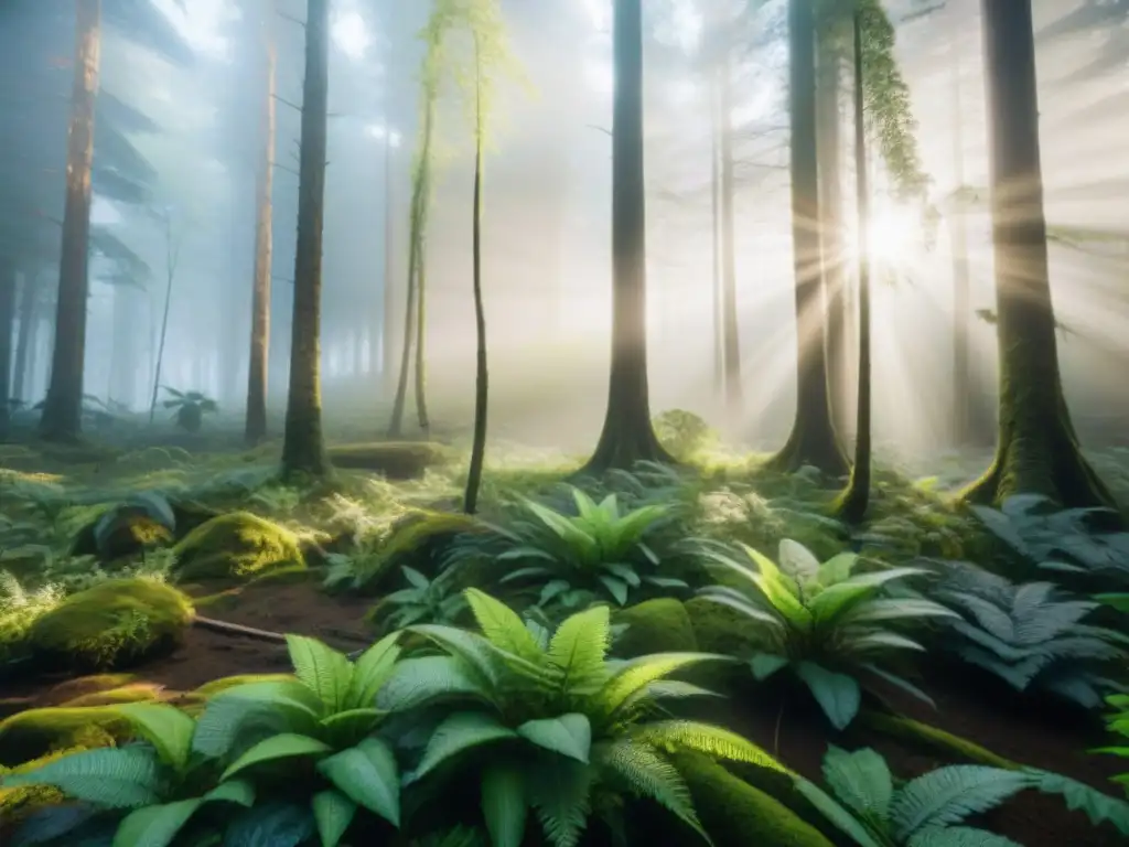 Comunidad indígena plantando árboles en un bosque exuberante