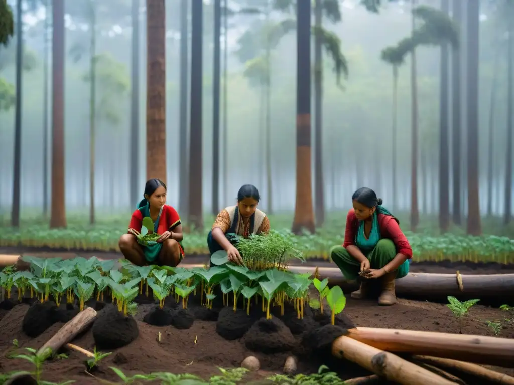 Comunidad indígena planta árboles en el bosque