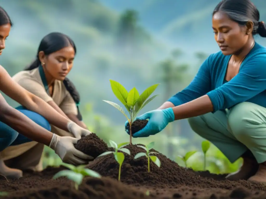 Comunidad indígena plantando árboles en la selva