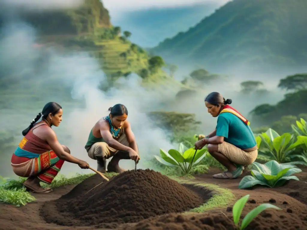 Comunidad indígena practicando conservación del suelo en armonía con la naturaleza