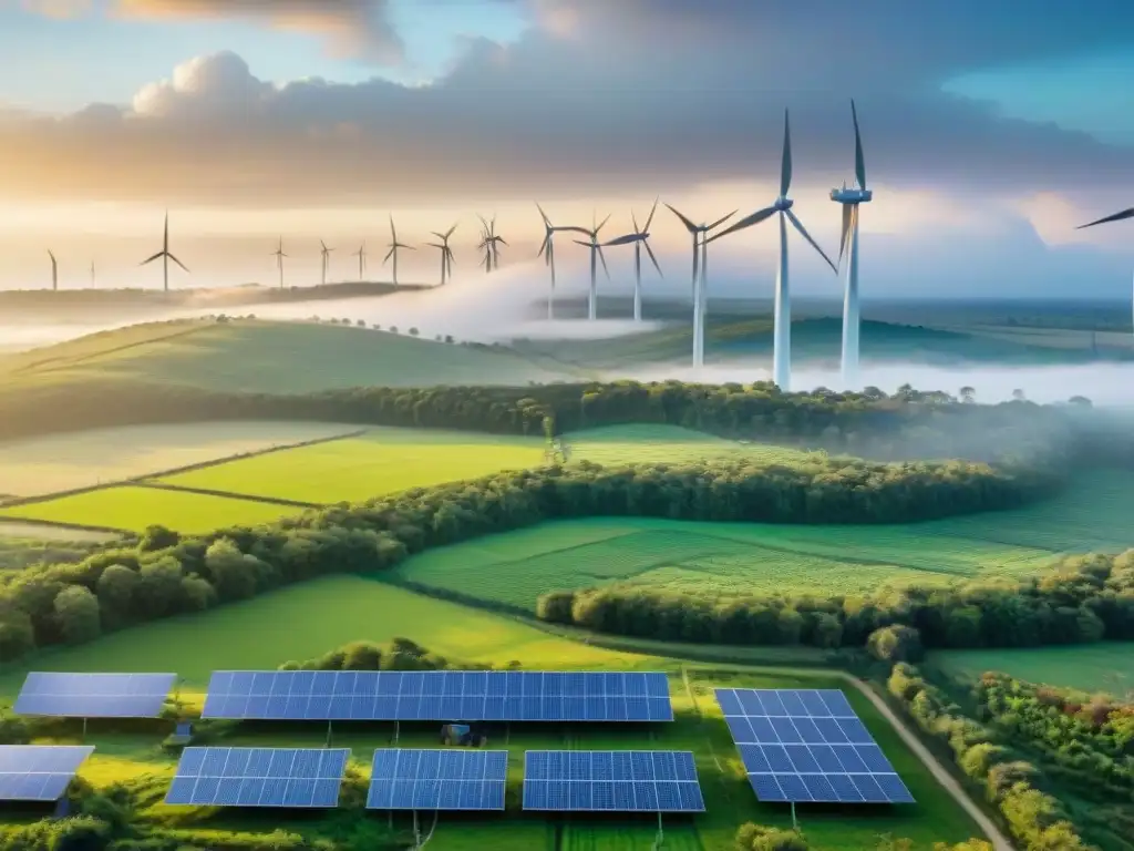 Comunidad indígena instala energías renovables en paisaje verde al amanecer