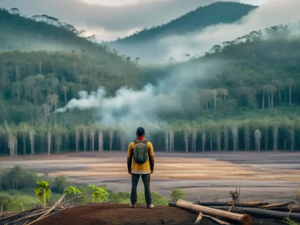 Comunidad indígena frente a la deforestación, reflejando lucha y tristeza