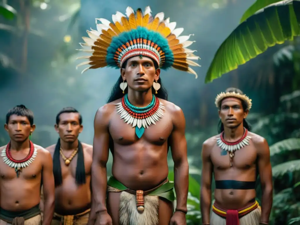 Comunidad indígena en la selva amazónica, unidos alrededor de fogata, reflejando luchas contemporáneas comunidades indígenas