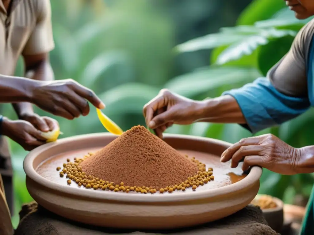 Una comunidad indígena tradicional realizando la fermentación de alimentos