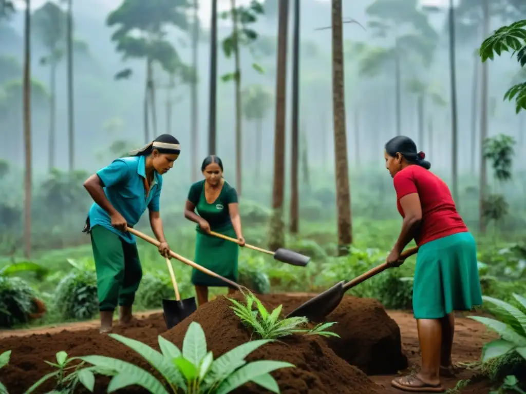 Comunidades indígenas trabajan unidas en reforestación global, mostrando determinación y armonía con la naturaleza