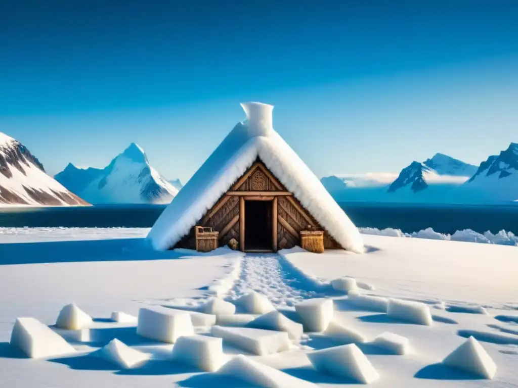 Construcción detallada de una casa de hielo Inuit, resalta la arquitectura tradicional de los Inuit