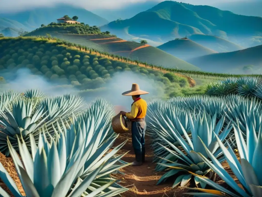 Cosecha de agave por agricultores indígenas en México, reflejando herencia cultural y destreza artesanal
